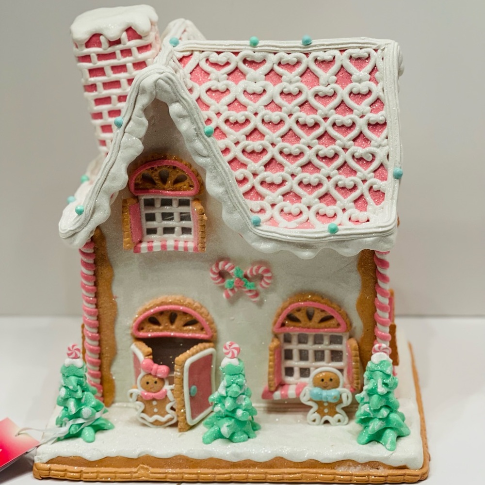 Pink Holiday Christmas Light Up Gingerbread House Decor